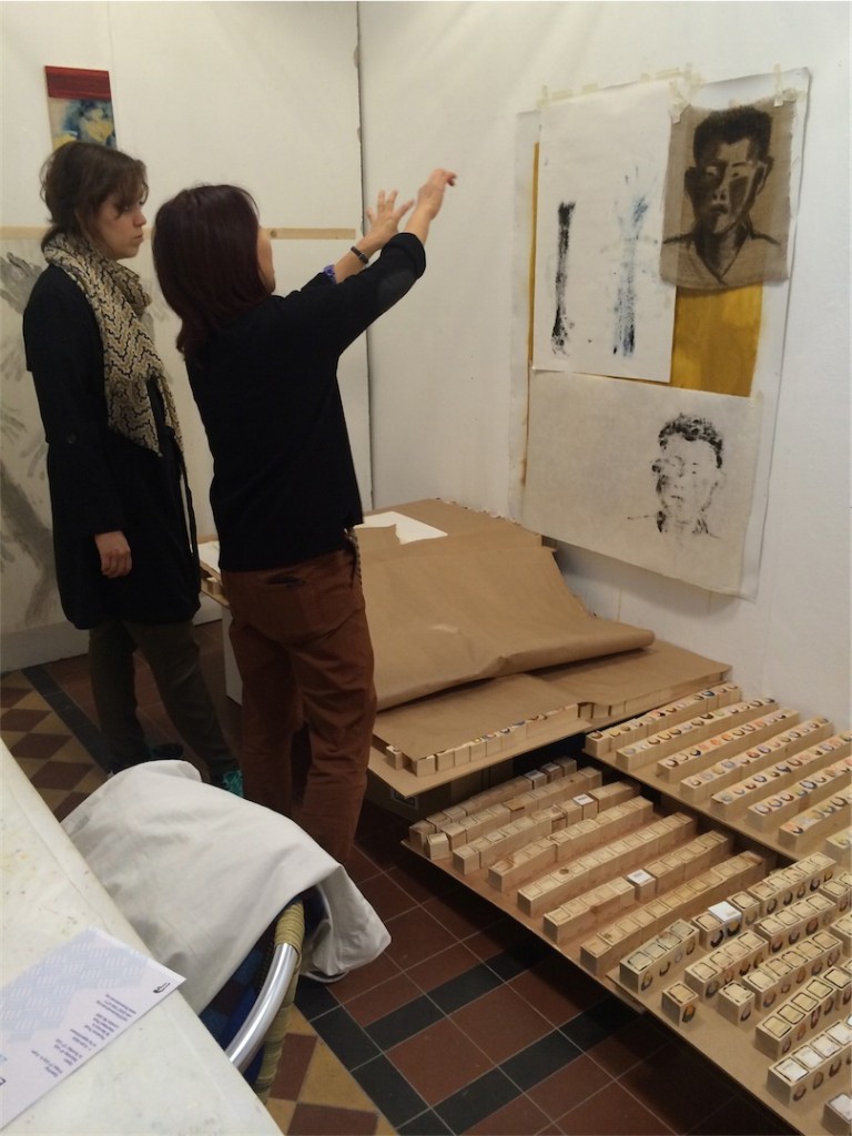 Anna Jung-Seo talking with Sofia Silva in her North London studio at the Florence Trust