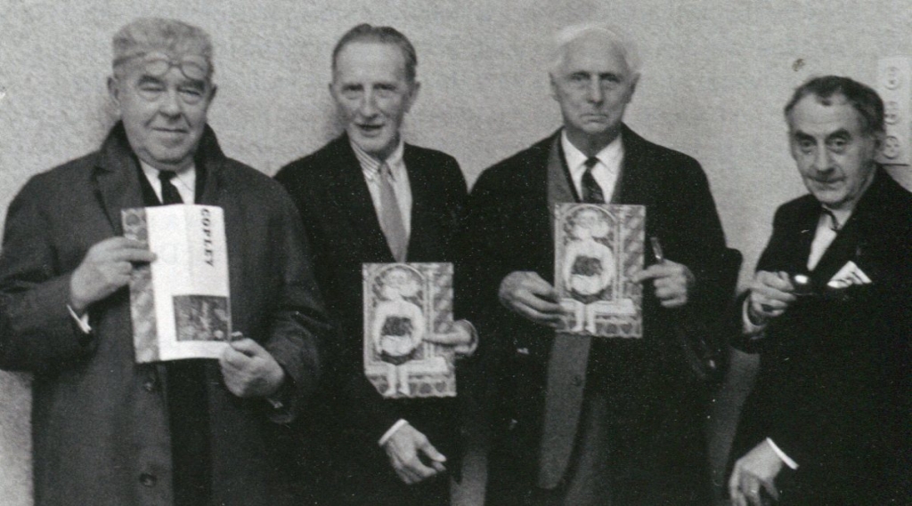 Da sinistra a destra: Magritte, Duchamp, Ernst, Man Ray. Inaugurazione di "Copley", Stedelijk Museum, Amsterdam, 1966 